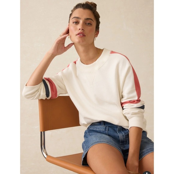 Faherty Tops - NWT Faherty High Standard Fleece Varsity Crew Rosewood Field Colorblock  L Retro